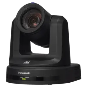 Cámara PTZ Panasonic AW-UE20 4K con zoom óptico 12x, salidas 3G-SDI, HDMI, USB, streaming IP y alimentación PoE+.