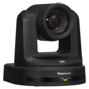 Cámara PTZ Panasonic AW-UE20 4K con zoom óptico 12x, salidas 3G-SDI, HDMI, USB, streaming IP y alimentación PoE+.