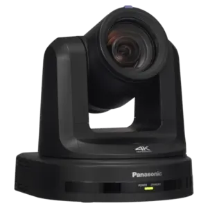 Cámara PTZ Panasonic AW-UE20 4K con zoom óptico 12x, salidas 3G-SDI, HDMI, USB, streaming IP y alimentación PoE+.