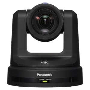Cámara PTZ Panasonic AW-UE20 4K con zoom óptico 12x, salidas 3G-SDI, HDMI, USB, streaming IP y alimentación PoE+.