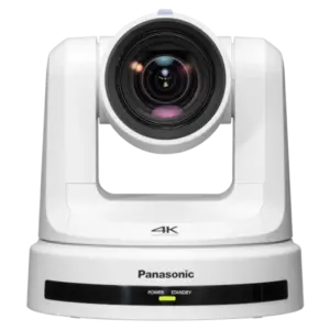 Cámara PTZ Panasonic AW-UE20 4K con zoom óptico 12x, salidas 3G-SDI, HDMI, USB, streaming IP y alimentación PoE+.