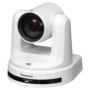 Cámara PTZ Panasonic AW-UE20 4K con zoom óptico 12x, salidas 3G-SDI, HDMI, USB, streaming IP y alimentación PoE+.