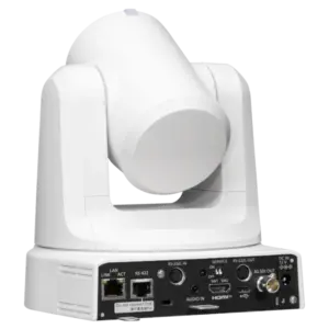 Cámara PTZ Panasonic AW-UE20 4K con zoom óptico 12x, salidas 3G-SDI, HDMI, USB, streaming IP y alimentación PoE+.