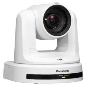Cámara PTZ Panasonic AW-UE20 4K con zoom óptico 12x, salidas 3G-SDI, HDMI, USB, streaming IP y alimentación PoE+.