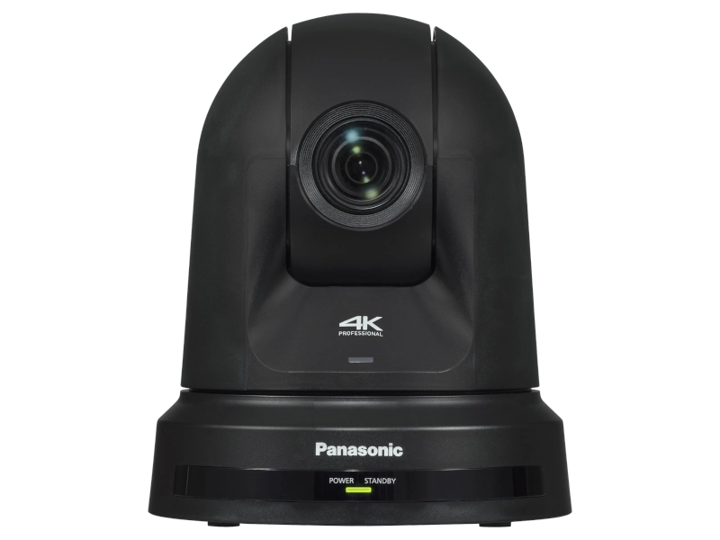 Cámara PTZ Panasonic AW-UE50 4K con zoom óptico 24x, Auto Tracking, salidas 3G-SDI, HDMI, USB, streaming IP y alimentación PoE+.