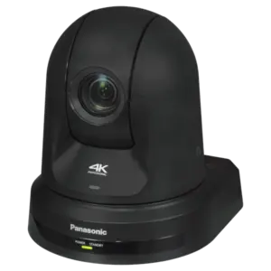 Cámara PTZ Panasonic AW-UE50 4K con zoom óptico 24x, Auto Tracking, salidas 3G-SDI, HDMI, USB, streaming IP y alimentación PoE+.