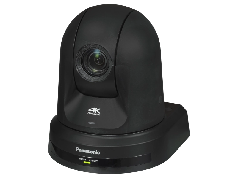 Cámara PTZ Panasonic AW-UE50 4K con zoom óptico 24x, Auto Tracking, salidas 3G-SDI, HDMI, USB, streaming IP y alimentación PoE+.