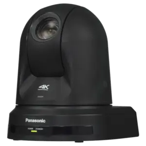 Cámara PTZ Panasonic AW-UE50 4K con zoom óptico 24x, Auto Tracking, salidas 3G-SDI, HDMI, USB, streaming IP y alimentación PoE+.