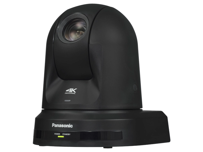 Cámara PTZ Panasonic AW-UE50 4K con zoom óptico 24x, Auto Tracking, salidas 3G-SDI, HDMI, USB, streaming IP y alimentación PoE+.