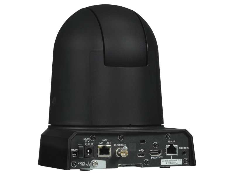 Cámara PTZ Panasonic AW-UE50 4K con zoom óptico 24x, Auto Tracking, salidas 3G-SDI, HDMI, USB, streaming IP y alimentación PoE+.