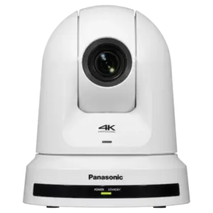 Cámara PTZ Panasonic AW-UE50 4K con zoom óptico 24x, Auto Tracking, salidas 3G-SDI, HDMI, USB, streaming IP y alimentación PoE+.