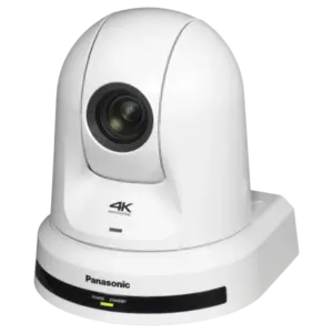 Cámara PTZ Panasonic AW-UE50 4K con zoom óptico 24x, Auto Tracking, salidas 3G-SDI, HDMI, USB, streaming IP y alimentación PoE+.