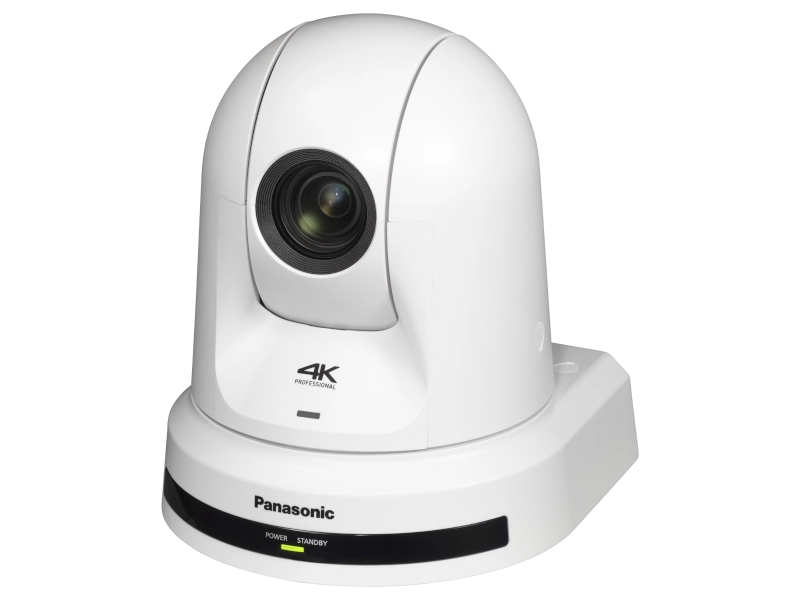 Cámara PTZ Panasonic AW-UE50 4K con zoom óptico 24x, Auto Tracking, salidas 3G-SDI, HDMI, USB, streaming IP y alimentación PoE+.