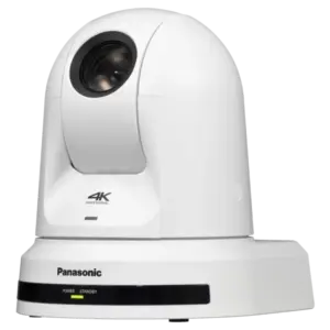 Cámara PTZ Panasonic AW-UE50 4K con zoom óptico 24x, Auto Tracking, salidas 3G-SDI, HDMI, USB, streaming IP y alimentación PoE+.