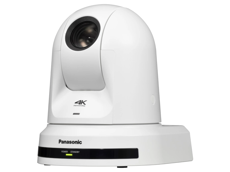 Cámara PTZ Panasonic AW-UE50 4K con zoom óptico 24x, Auto Tracking, salidas 3G-SDI, HDMI, USB, streaming IP y alimentación PoE+.