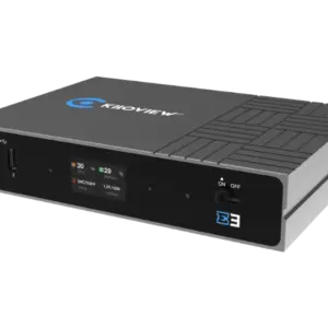 Codificador profesional Kiloview E3 con entradas HDMI 4K, 3G-SDI y USB, compatible con NDI® HX, SRT, H.265, PoE y transmisión IP para producción audiovisual.