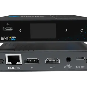 Codificador y decodificador Kiloview N40 Plus con HDMI 4K, compatibilidad NDI® High Bandwidth, PoE, pantalla LCD, control PTZ, Tally e intercom para producción audiovisual profesional.