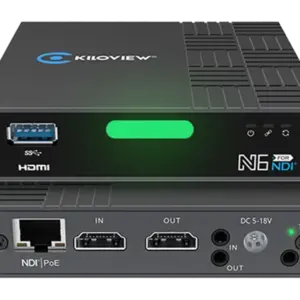 Codificador y decodificador Kiloview N6 con entrada HDMI y USB, compatible con NDI® High Bandwidth, NDI® HX, PoE, control PTZ, Tally y salida HDMI Full HD.
