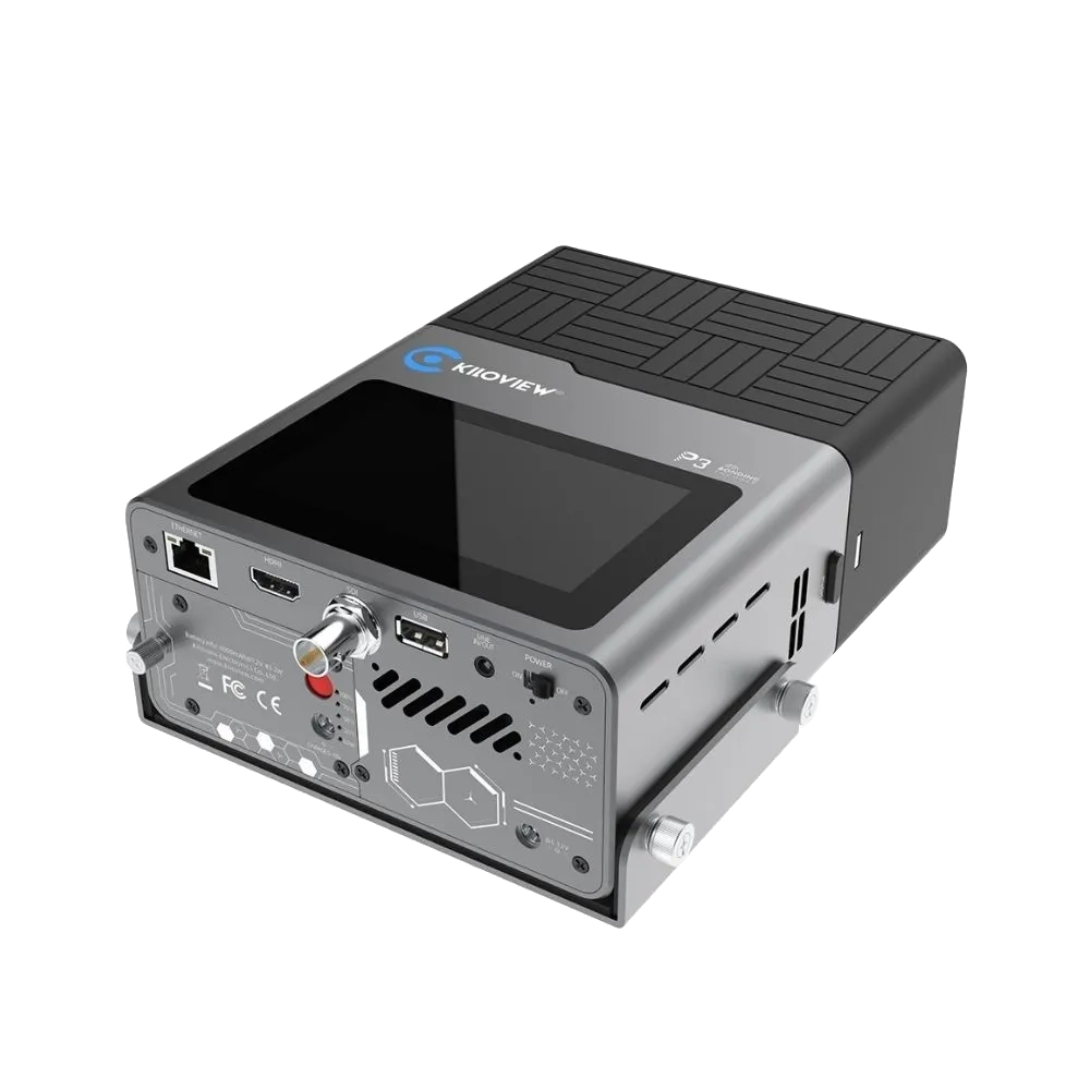 Codificador portátil Kiloview P3 con tecnología 5G/4G Bonding, entradas HDMI 4K y 3G-SDI, compatible con SRT, NDI® HX, H.265 y retransmisiones profesionales.