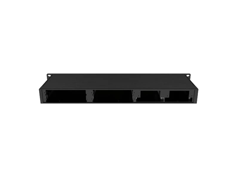 Chasis rack Kiloview RU01 de 1U con capacidad para cuatro módulos de codificación y decodificación, doble fuente redundante y refrigeración profesional.
