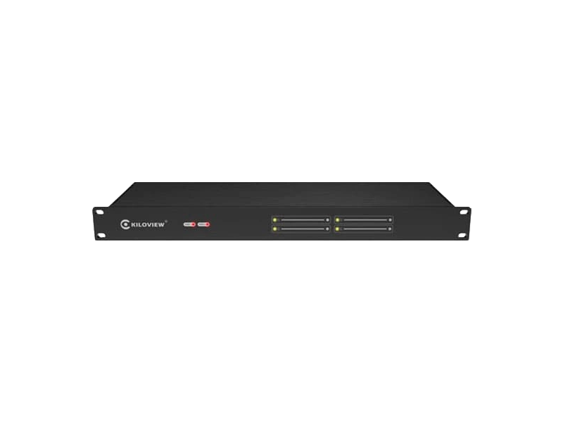 Chasis rack Kiloview RU01 de 1U con capacidad para cuatro módulos de codificación y decodificación, doble fuente redundante y refrigeración profesional.