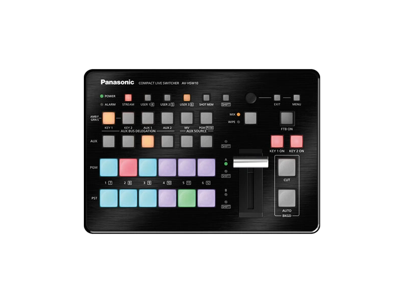 Mezclador Panasonic AV-HSW10 con entradas SDI, HDMI e IP, compatibilidad con NDI®, SRT, USB-C y funciones profesionales para producción en directo.