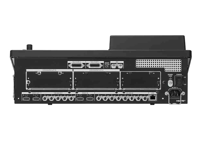 Mezclador Panasonic AV-UHS500 4K UHD con interfaces 12G-SDI, HDMI, arquitectura modular, cinco keyers y compatibilidad NDI® opcional.