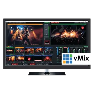 Software profesional vMix para producción de vídeo en directo, streaming, realización multicámara y producción broadcast con diferentes opciones de licencia.