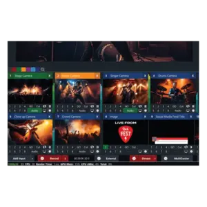 Software profesional vMix para producción de vídeo en directo, streaming, realización multicámara y producción broadcast con diferentes opciones de licencia.