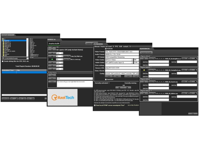Axel Technology XPlayout, software profesional de automatización broadcast Channel In A Box para televisión con reproducción multiformato, SDI, NDI® e IP.