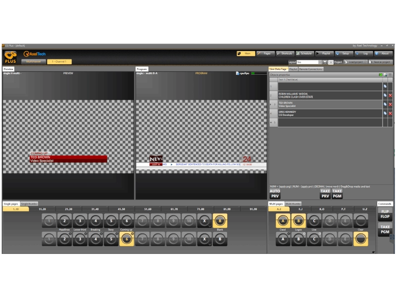 Axel Technology CG Plus, software profesional de grafismo broadcast para creación de caracteres, gráficos en tiempo real y automatización de emisiones.