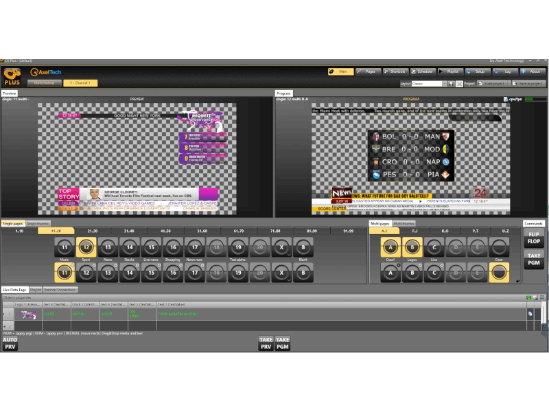 Axel Technology CG Plus, software profesional de grafismo broadcast para creación de caracteres, gráficos en tiempo real y automatización de emisiones.