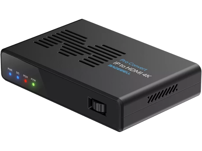 Magewell Pro Convert IP to HDMI 4K, decodificador profesional de vídeo IP con salida HDMI 4K60 y soporte para NDI, SRT, RIST y otros protocolos.