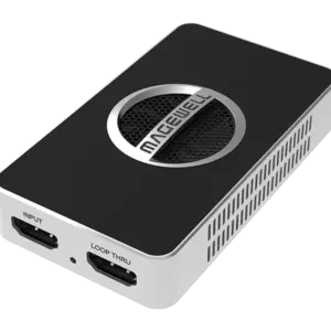 Magewell USB Capture HDMI 4K Pro con entrada y salida HDMI 2.0, captura 4K y conexión USB 3.2 Gen 2x2 para producción audiovisual profesional.