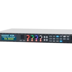 Procesador de señal profesional FOR-A FA-9600 con conexiones SDI y HDMI, procesamiento HDR, corrección de color y opciones de expansión 4K, 12G-SDI, fibra y audio.