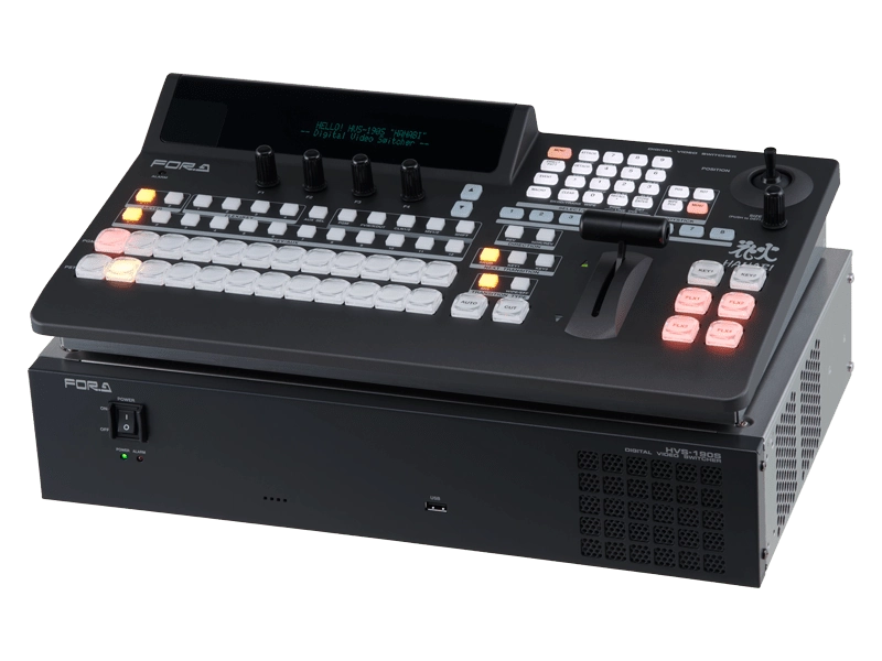 Mezclador de vídeo profesional FOR-A HVS-190S/190I 1 M/E con entradas SDI, salidas SDI y HDMI, keyers, DVE y conectividad NDI opcional.