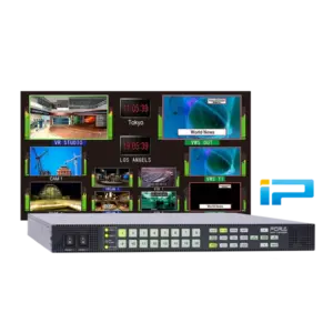 Multiviewer IP FOR-A MV-1640IP 1U para monitorización de señales SMPTE ST 2110 y ST 2022-6 con entradas IP, SDI opcionales, salidas SDI y HDMI.