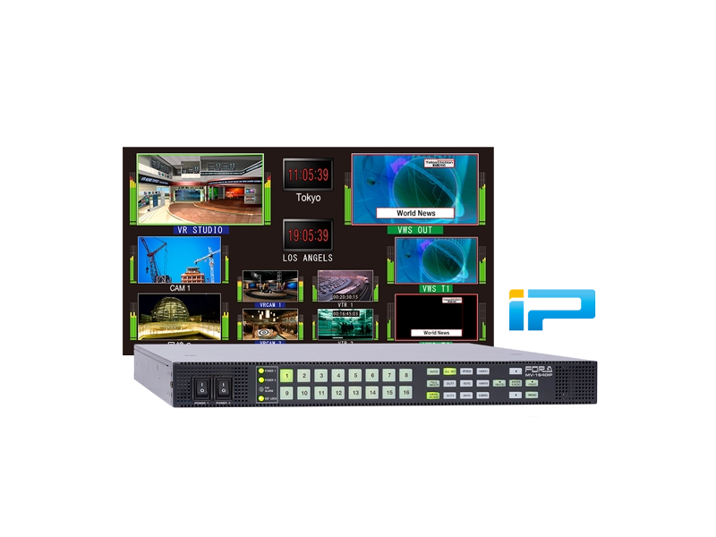Multiviewer IP FOR-A MV-1640IP 1U para monitorización de señales SMPTE ST 2110 y ST 2022-6 con entradas IP, SDI opcionales, salidas SDI y HDMI.